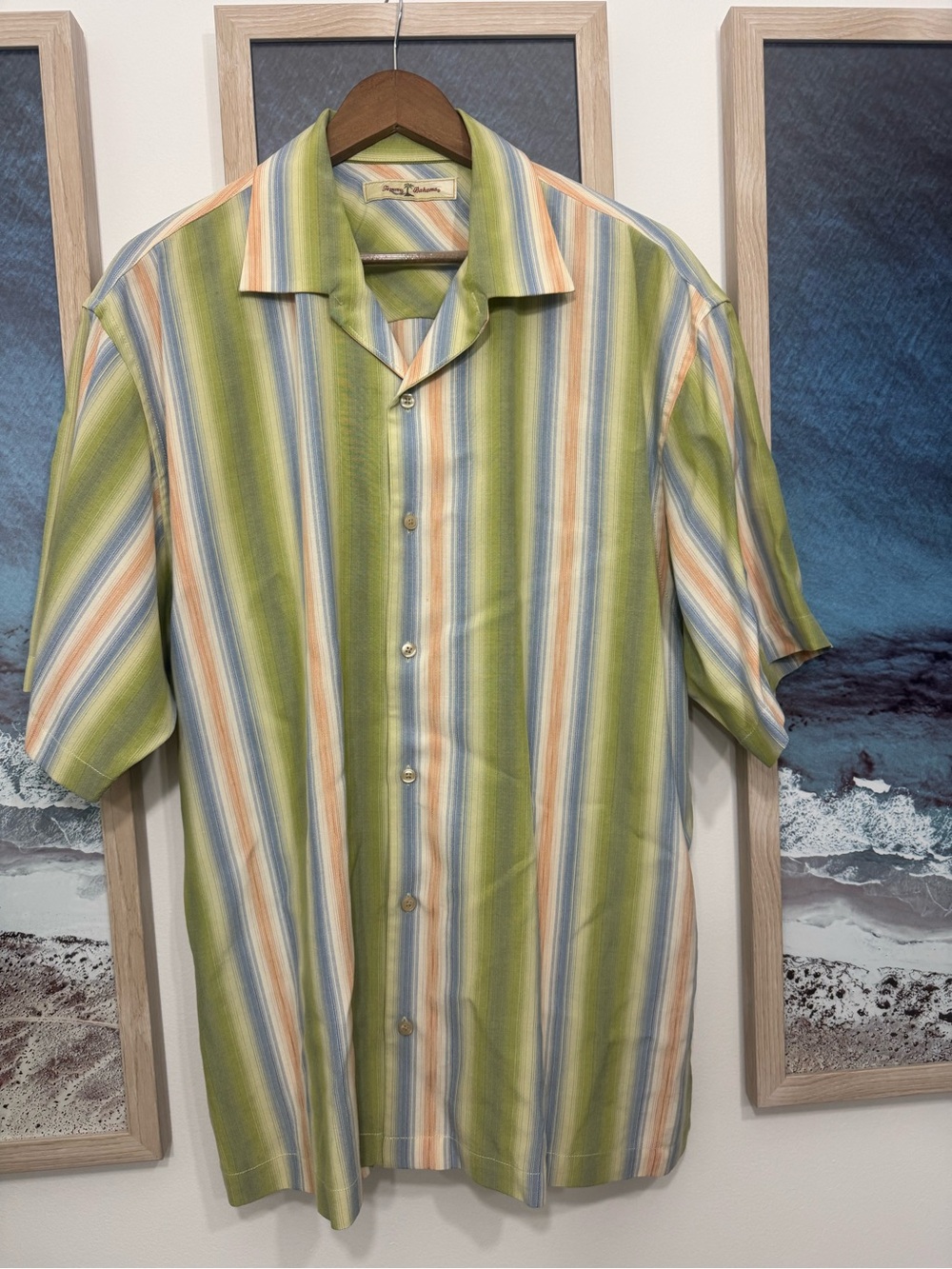 Tommy Bahama Vintage Silk Striped Tencel Button Up Shirt XL